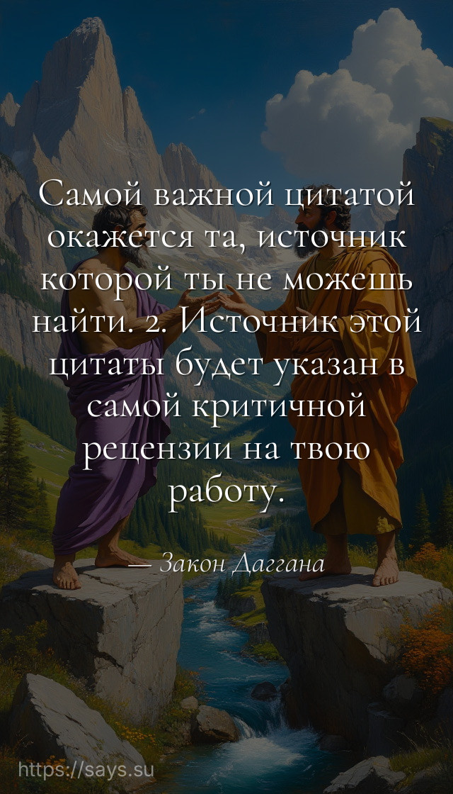Самой важной цитатой окажется та, источник которой ты не можешь найти. 2. Источник этой цитаты будет указан в самой критичной рецензии на твою работу.