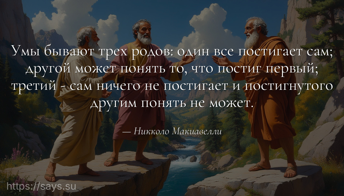Умы бывают трех родов: один все постигает сам; другой может понять то, что постиг первый; третий - сам ничего не постигает и постигнутого другим понять не может.