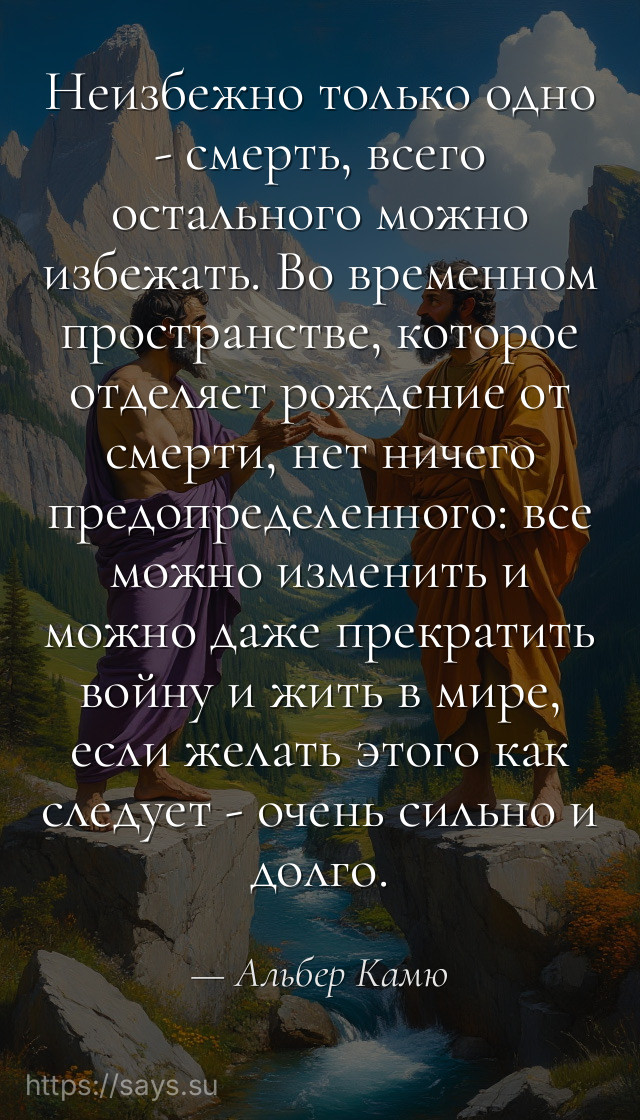 Неизбежно только одно - смерть, всего остального можно избежать. Во временном пространстве, которое отделяет рождение от смерти, нет ничего предопределенного: все можно изменить и можно даже прекратить войну и жить в мире, если желать этого как следует - очень сильно и долго.