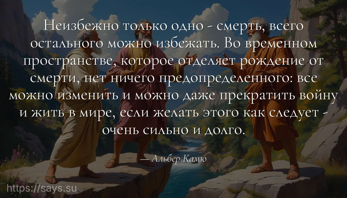 Неизбежно только одно - смерть, всего остального можно избежать. Во временном пространстве, которое отделяет рождение от смерти, нет ничего предопределенного: все можно изменить и можно даже прекратить войну и жить в мире, если желать этого как следует - очень сильно и долго.