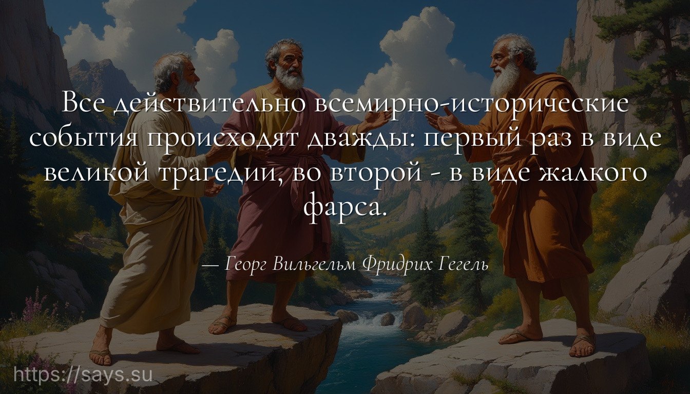 Все действительно всемирно-исторические события происходят дважды: первый раз в виде великой трагедии, во второй - в виде жалкого фарса.