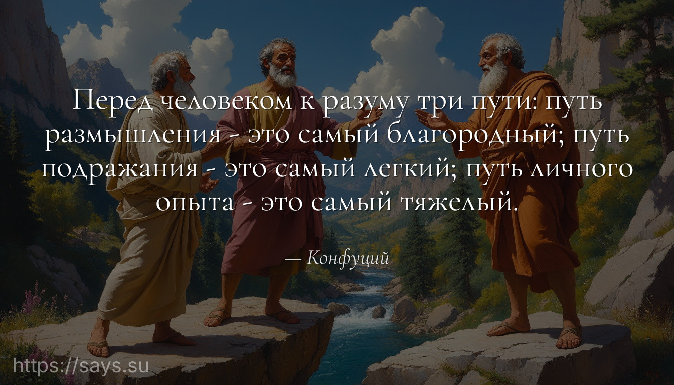 Перед человеком к разуму три пути: путь размышления - это самый благородный; путь подражания - это самый легкий; путь личного опыта - это самый тяжелый.