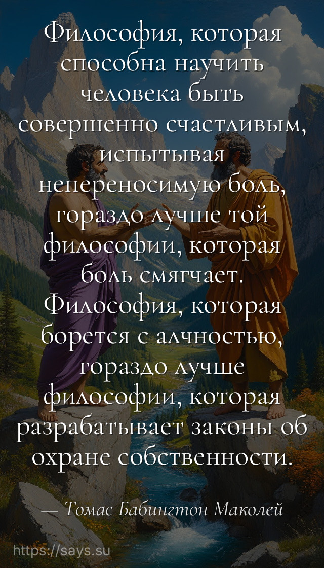 Философия, которая способна научить человека быть совершенно счастливым, испытывая непереносимую боль, гораздо лучше той философии, которая боль смягчает. Философия, которая борется с алчностью, гораздо лучше философии, которая разрабатывает законы об охране собственности.
