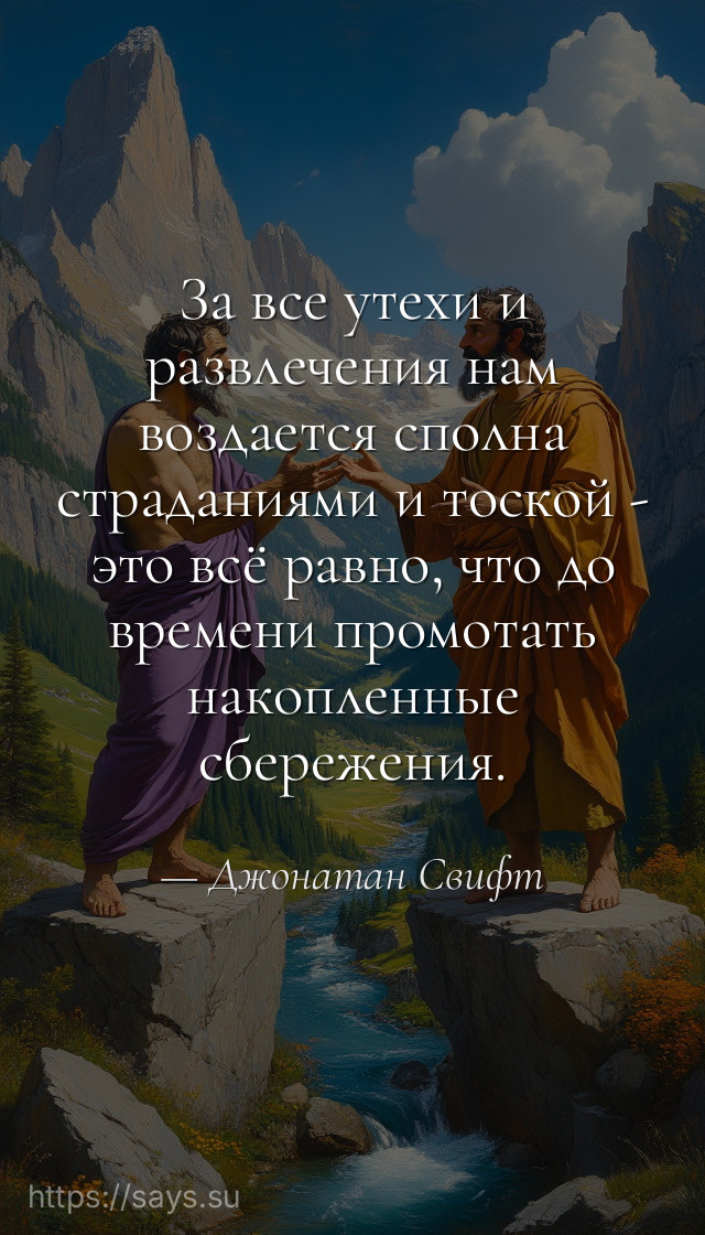 За все утехи и развлечения нам воздается сполна страданиями и тоской - это всё равно, что до времени промотать накопленные сбережения.