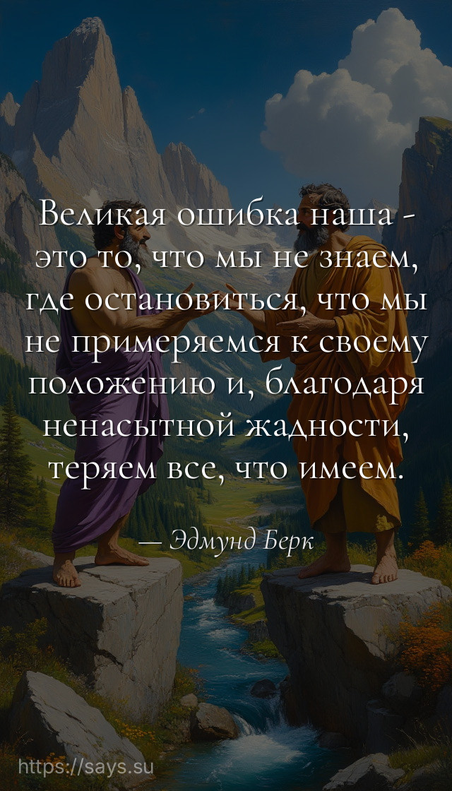 Великая ошибка наша - это то, что мы не знаем, где остановиться, что мы не примеряемся к своему положению и, благодаря ненасытной жадности, теряем все, что имеем.