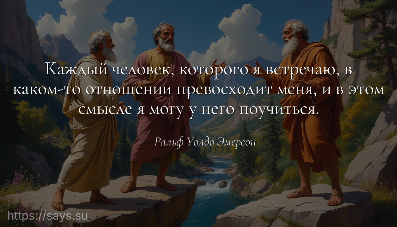Каждый человек, которого я встречаю, в каком-то отношении превосходит меня, и в этом смысле я могу у него поучиться.