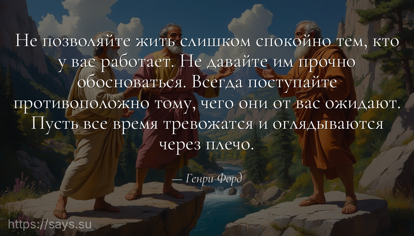 Не позволяйте жить слишком спокойно тем, кто у вас работает. Не давайте им прочно обосноваться. Всегда поступайте противоположно тому, чего они от вас ожидают. Пусть все время тревожатся и оглядываются через плечо.