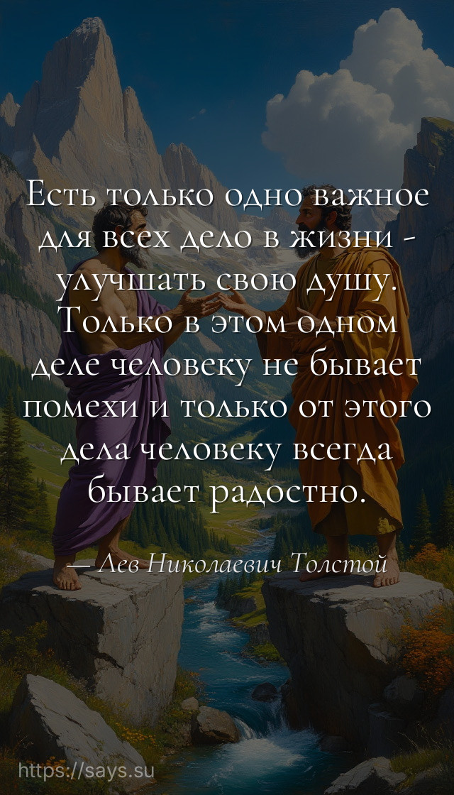 Есть только одно важное для всех дело в жизни - улучшать свою душу. Только в этом одном деле человеку не бывает помехи и только от этого дела человеку всегда бывает радостно.