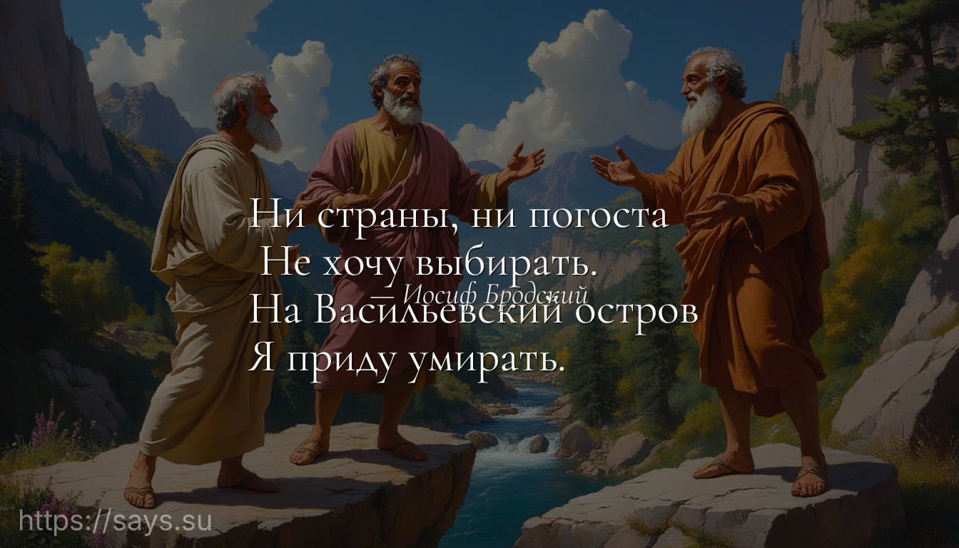 Ни страны, ни погоста <br /> Не хочу выбирать. <br />На Васильевский остров <br />Я приду умирать.