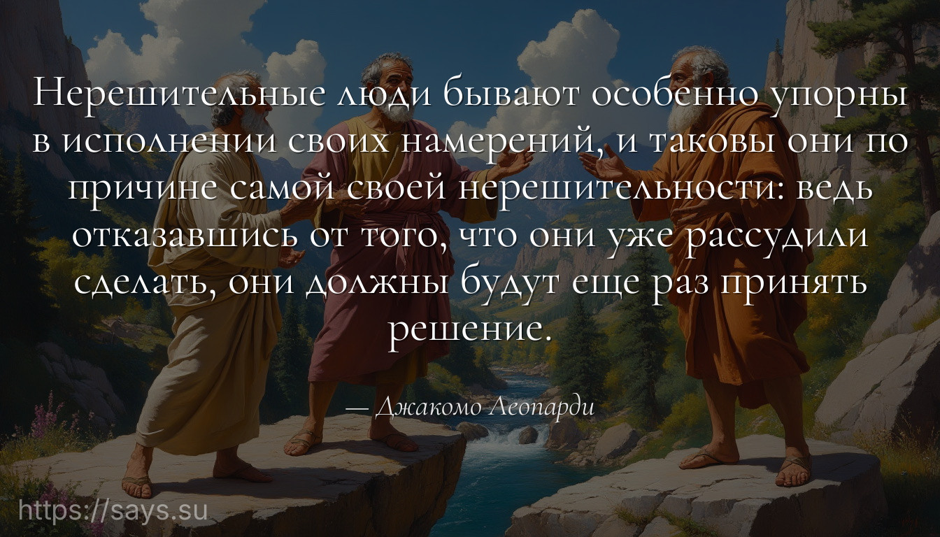 Нерешительные люди бывают особенно упорны в исполнении своих намерений, и таковы они по причине самой своей нерешительности: ведь отказавшись от того, что они уже рассудили сделать, они должны будут еще раз принять решение.