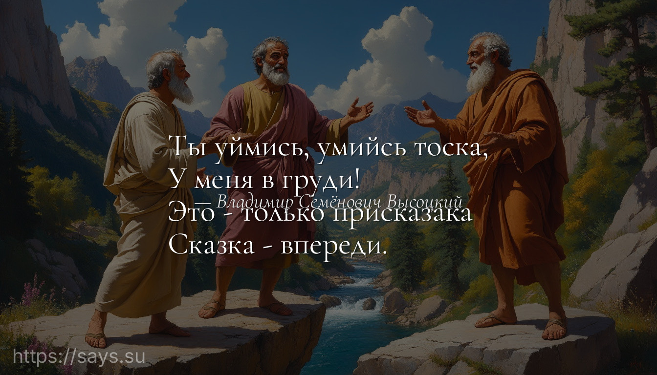 Ты уймись, умийсь тоска,<br />У меня в груди!<br />Это - только присказака<br />Сказка - впереди.