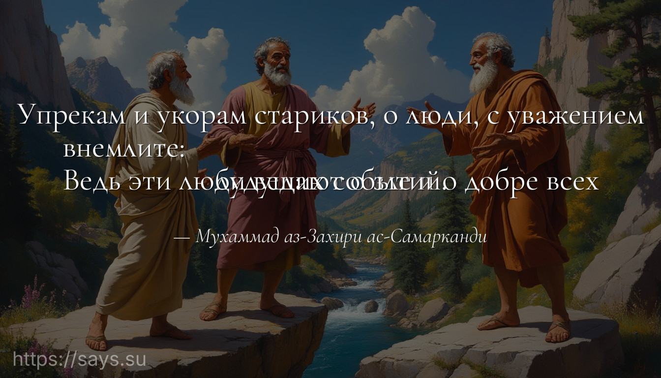 Упрекам и укорам стариков, о люди, с уважением внемлите:<br />Ведь эти люди ведают о зле и о добре всех будущих событий.