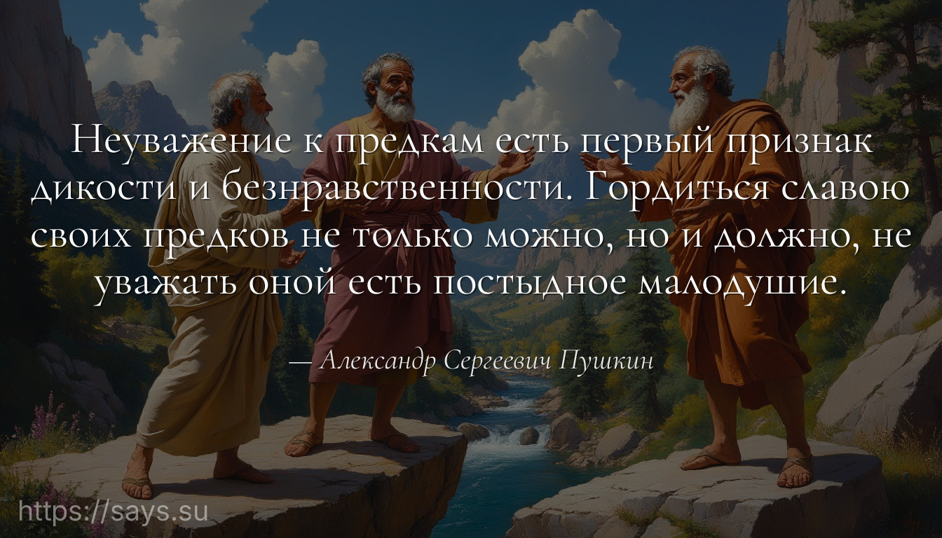 Неуважение к предкам есть первый признак дикости и безнравственности. Гордиться славою своих предков не только можно, но и должно, не уважать оной есть постыдное малодушие.