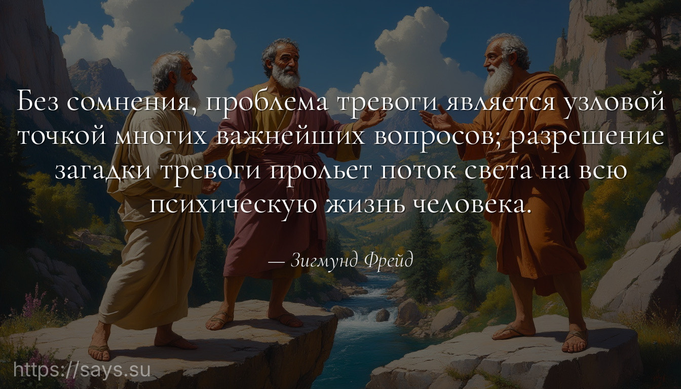 Без сомнения, проблема тревоги является узловой точкой многих важнейших вопросов; разрешение загадки тревоги прольет поток света на всю психическую жизнь человека.