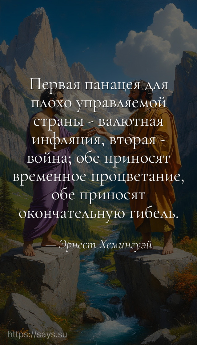 Первая панацея для плохо управляемой страны - валютная инфляция, вторая - война; обе приносят временное процветание, обе приносят окончательную гибель.