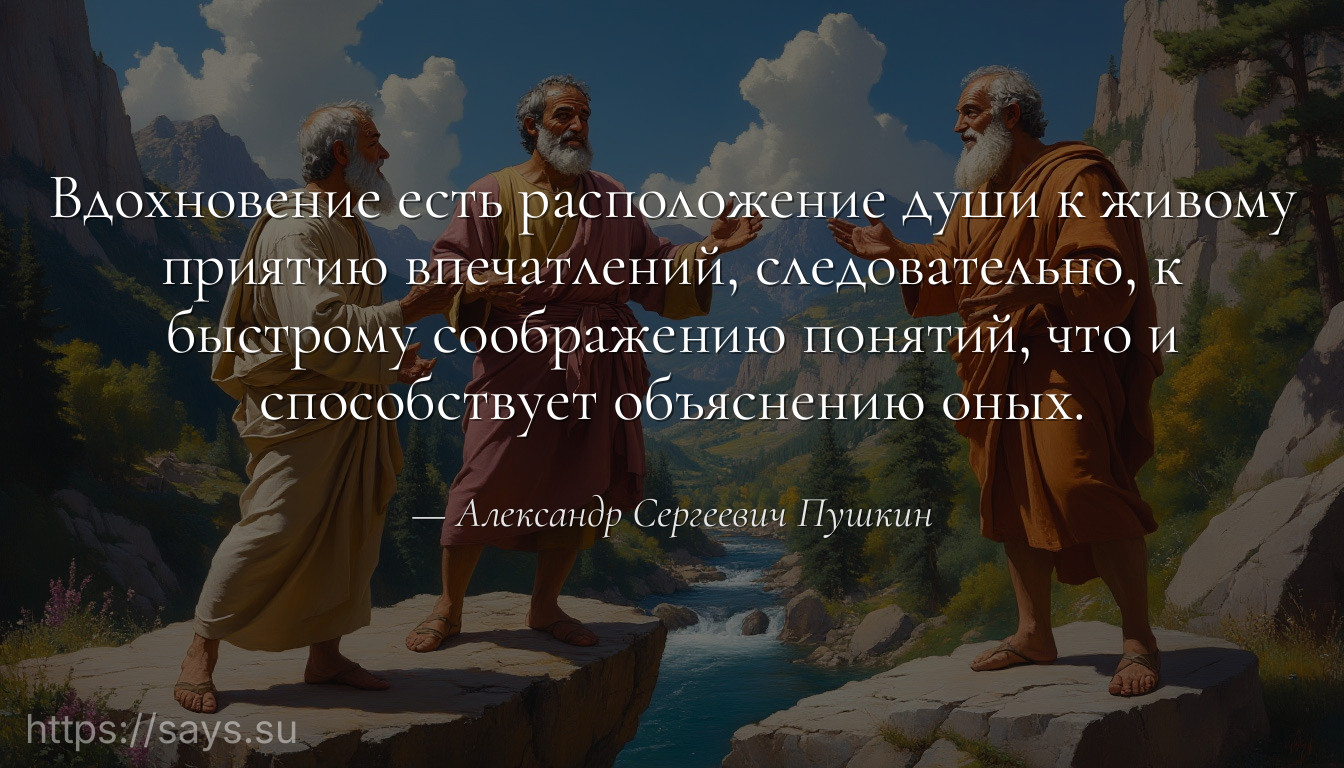 Вдохновение есть расположение души к живому приятию впечатлений, следовательно, к быстрому соображению понятий, что и способствует объяснению оных.