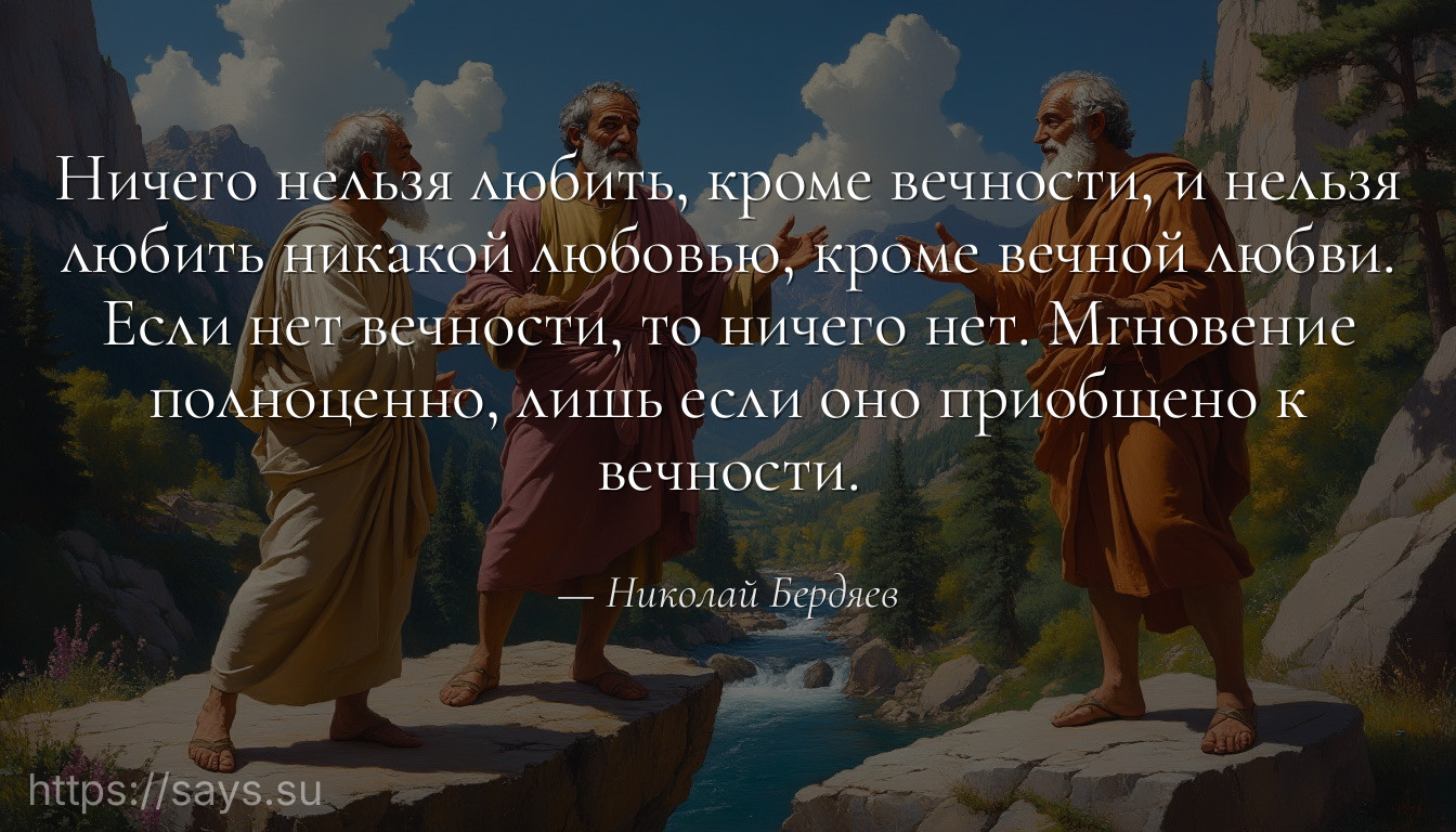 Ничего нельзя любить, кроме вечности, и нельзя любить никакой любовью, кроме вечной любви. Если нет вечности, то ничего нет. Мгновение полноценно, лишь если оно приобщено к вечности.