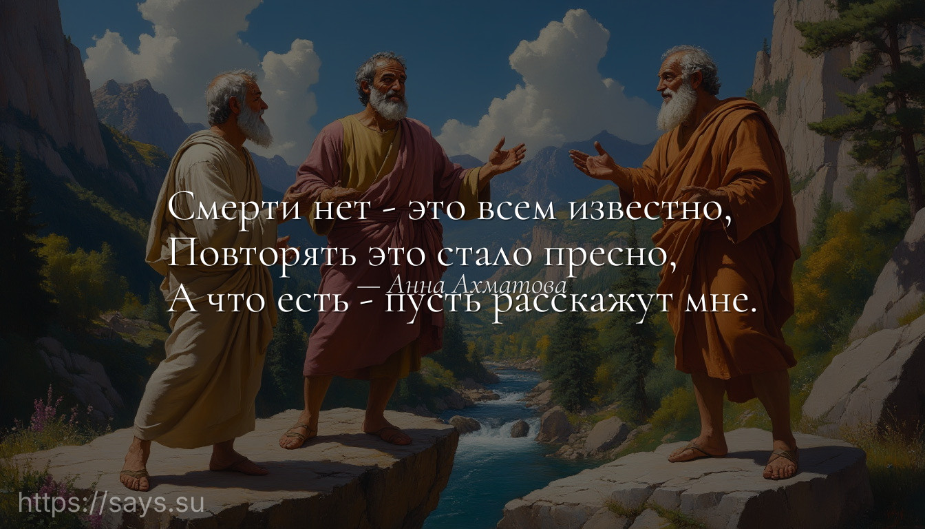 Смерти нет - это всем известно, <br />Повторять это стало пресно, <br />А что есть - пусть расскажут мне.