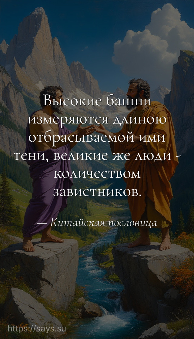 Высокие башни измеряются длиною отбрасываемой ими тени, великие же люди - количеством завистников.