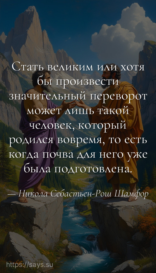 Стать великим или хотя бы произвести значительный переворот может лишь такой человек, который родился вовремя, то есть когда почва для него уже была подготовлена.