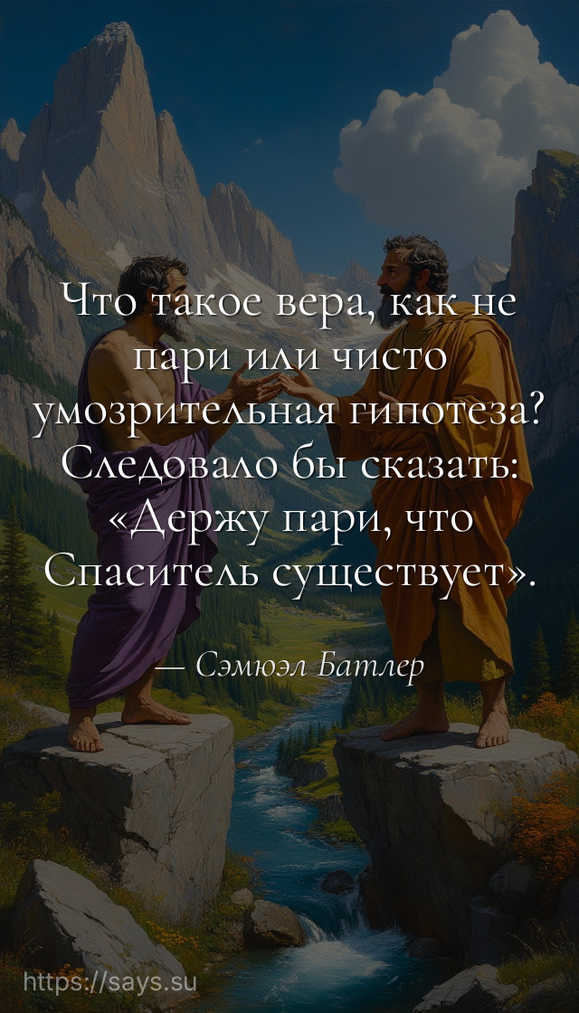 Что такое вера, как не пари или чисто умозрительная гипотеза? Следовало бы сказать: «Держу пари, что Спаситель существует».