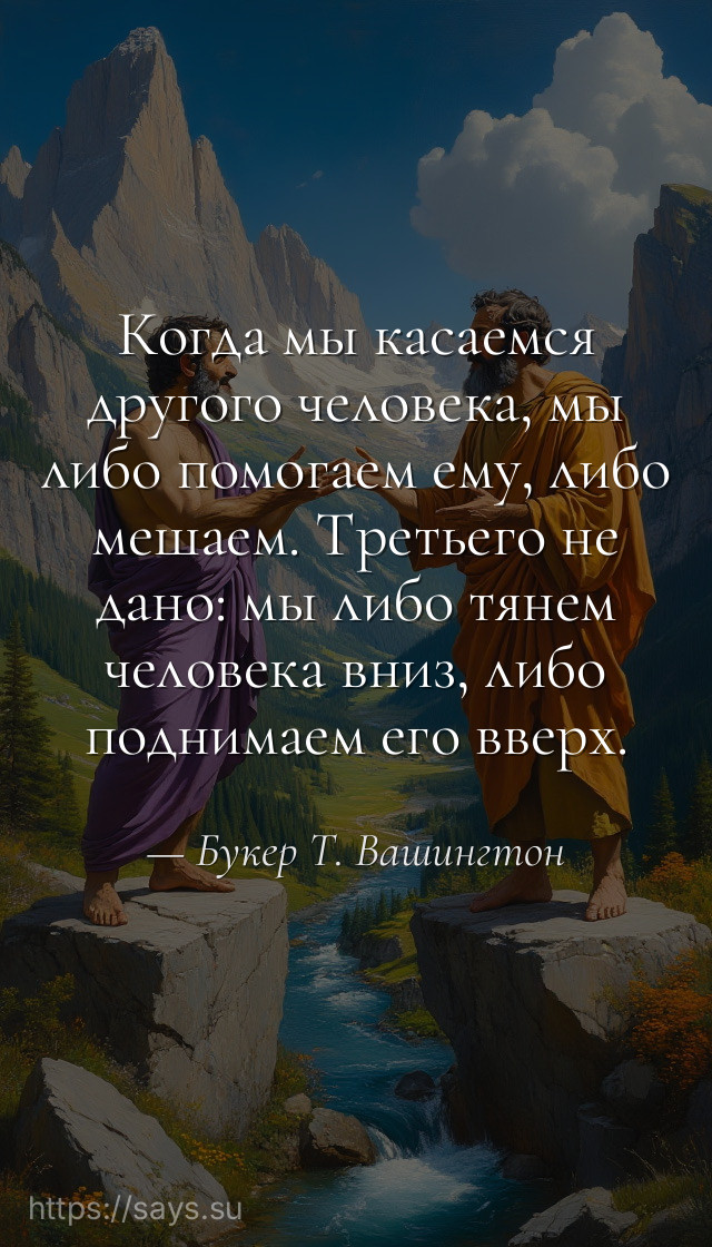 Когда мы касаемся другого человека, мы либо помогаем ему, либо мешаем. Третьего не дано: мы либо тянем человека вниз, либо поднимаем его вверх.