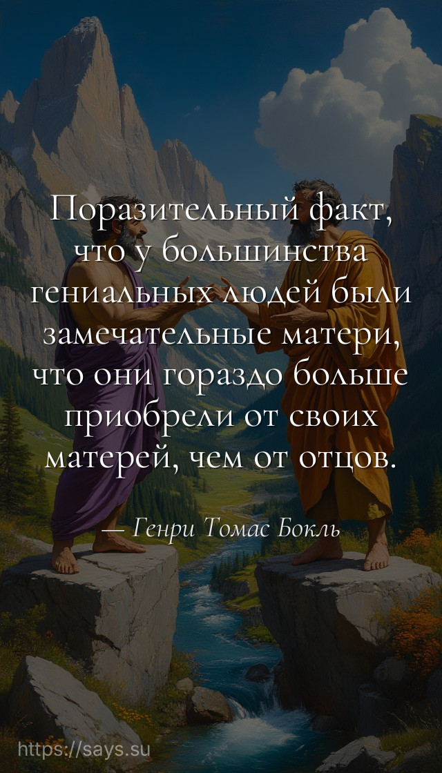 Поразительный факт, что у большинства гениальных людей были замечательные матери, что они гораздо больше приобрели от своих матерей, чем от отцов.