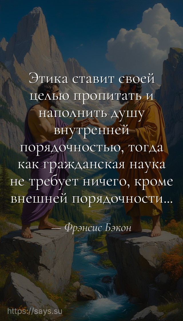 Этика ставит своей целью пропитать и наполнить душу внутренней порядочностью, тогда как гражданская наука не требует ничего, кроме внешней порядочности...