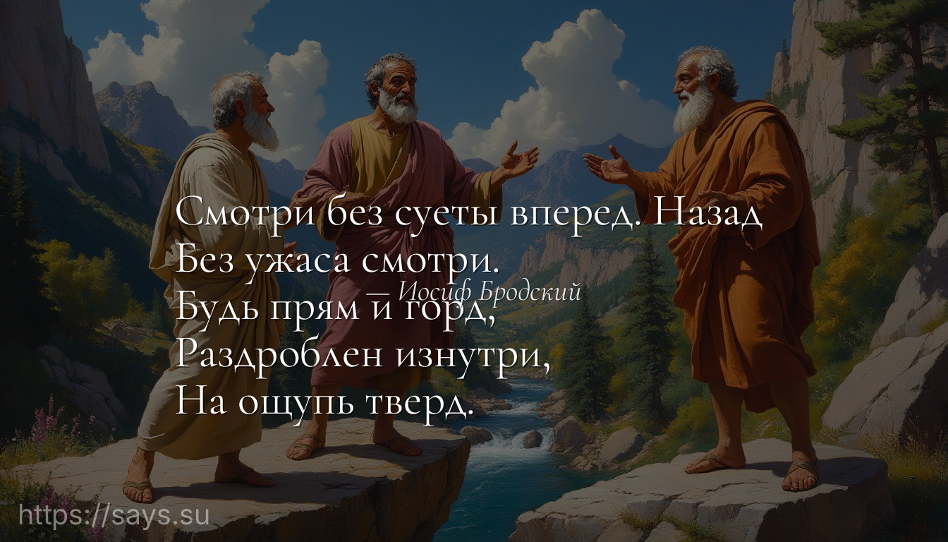 Смотри без cyeты вперед. Назад <br />Без ужаса смотри. <br />Будь прям и горд, <br />Раздроблен изнутри, <br />На ощупь тверд.