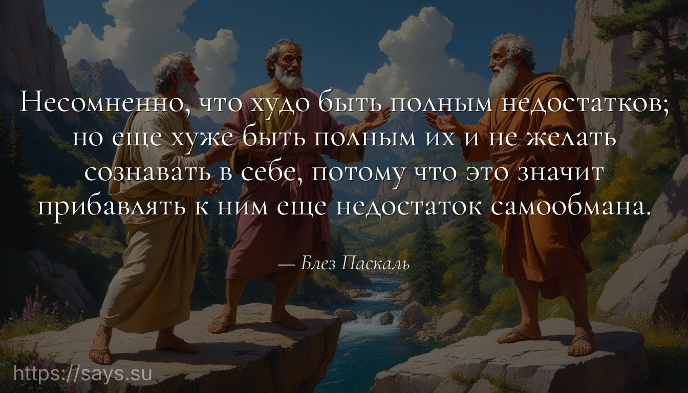 Несомненно, что худо быть полным недостатков; но еще хуже быть полным их и не желать сознавать в себе, потому что это значит прибавлять к ним еще недостаток самообмана.
