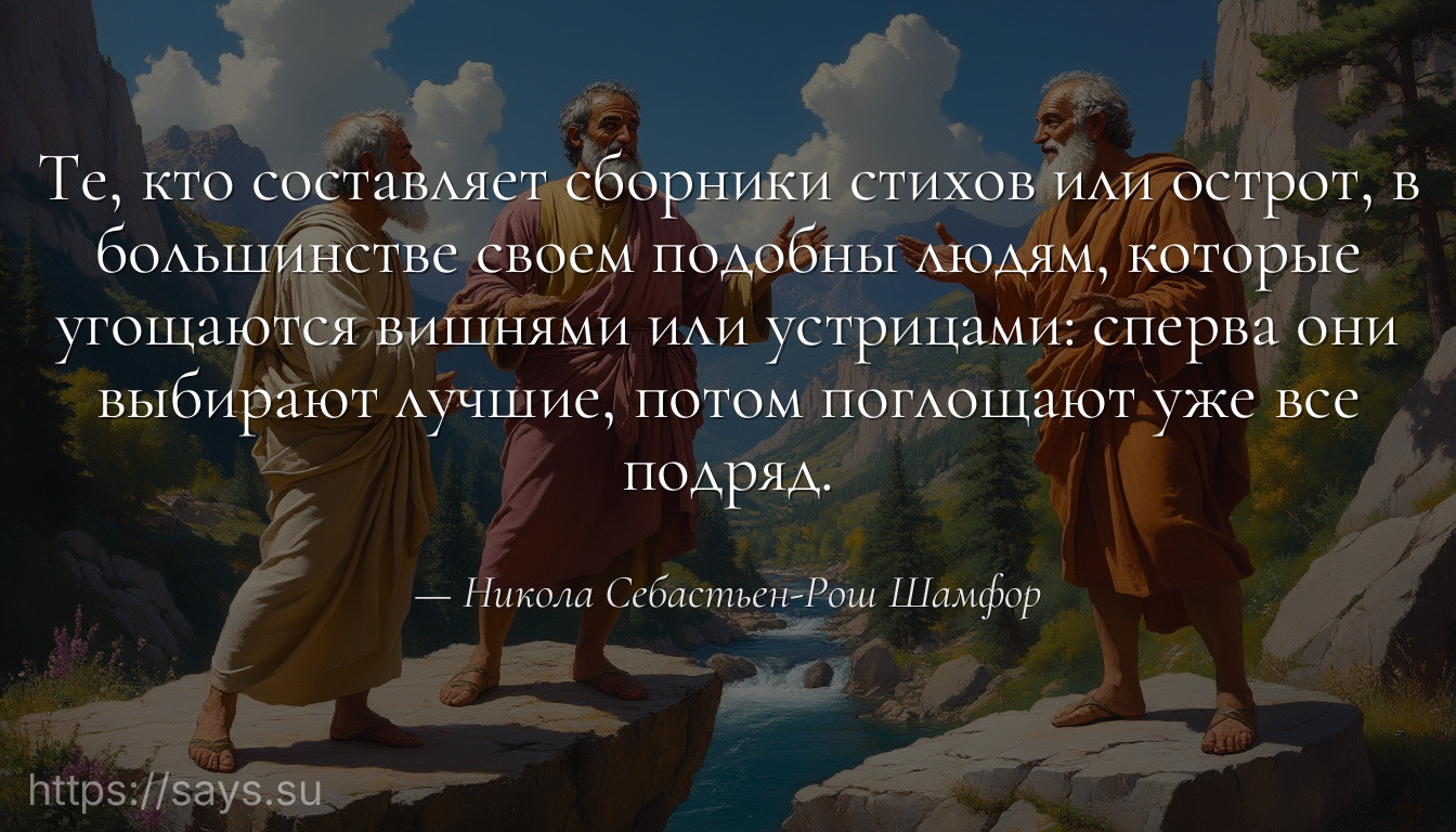 Те, кто составляет сборники стихов или острот, в большинстве своем подобны людям, которые угощаются вишнями или устрицами: сперва они выбирают лучшие, потом поглощают уже все подряд.
