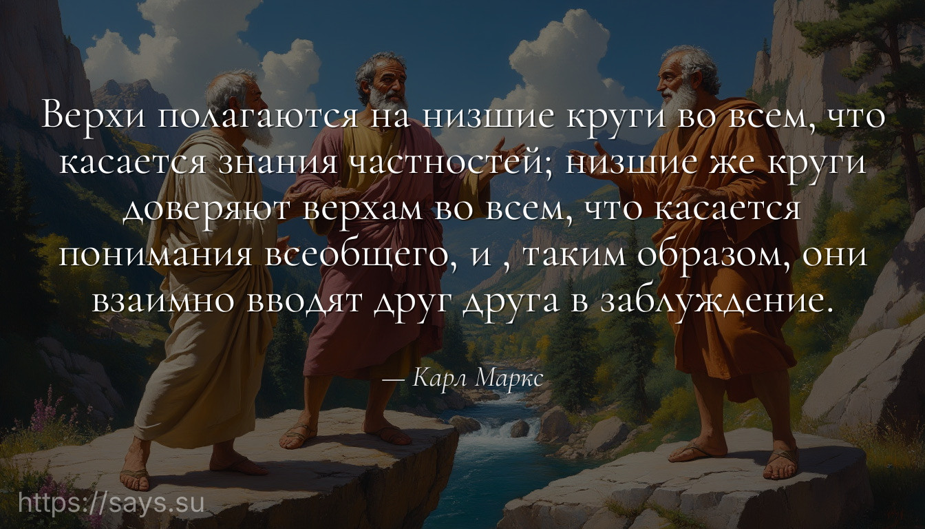 Верхи полагаются на низшие круги во всем, что касается знания частностей; низшие же круги доверяют верхам во всем, что касается понимания всеобщего, и , таким образом, они взаимно вводят друг друга в заблуждение.