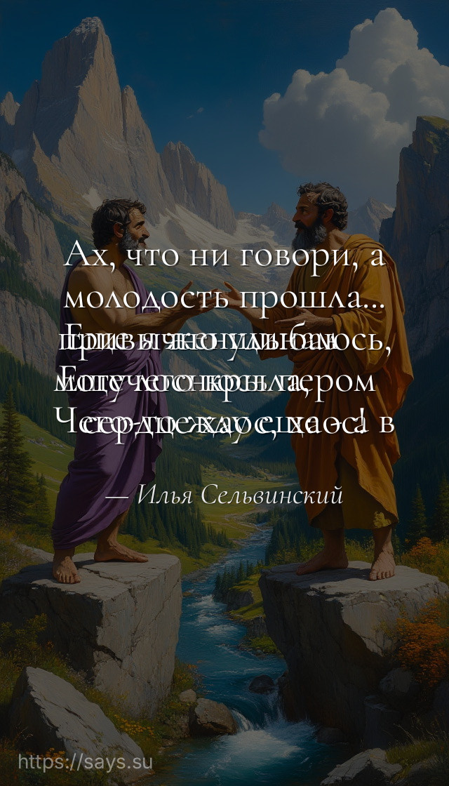 Ах, что ни говори, а молодость прошла...<br />Еще я женщинам привычно улыбаюсь,<br />Еще лоснюсь пером могучего крыла,<br />Чего-то жду еще - а в сердце хаос, хаос!