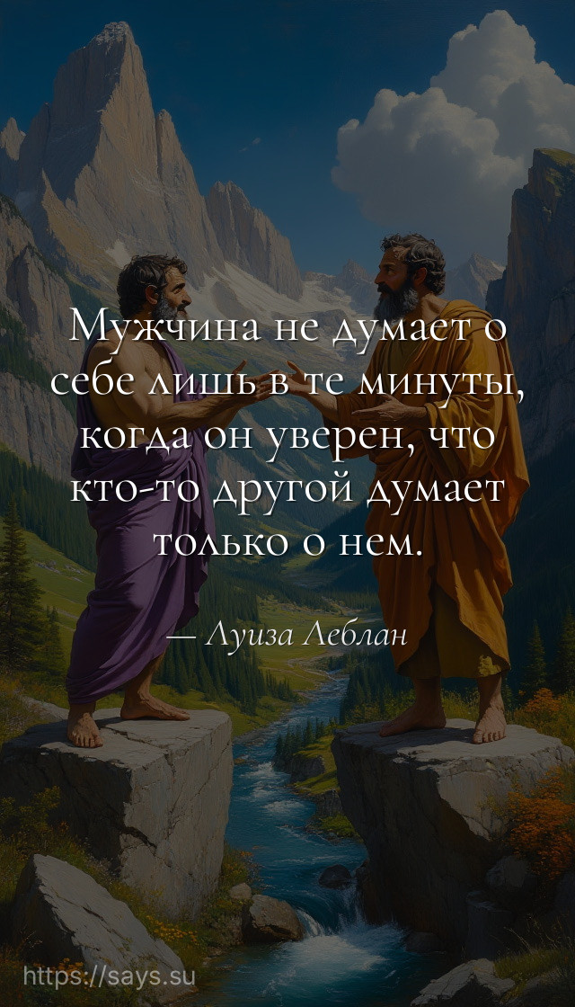 Мужчина не думает о себе лишь в те минуты, когда он уверен, что кто-то другой думает только о нем.