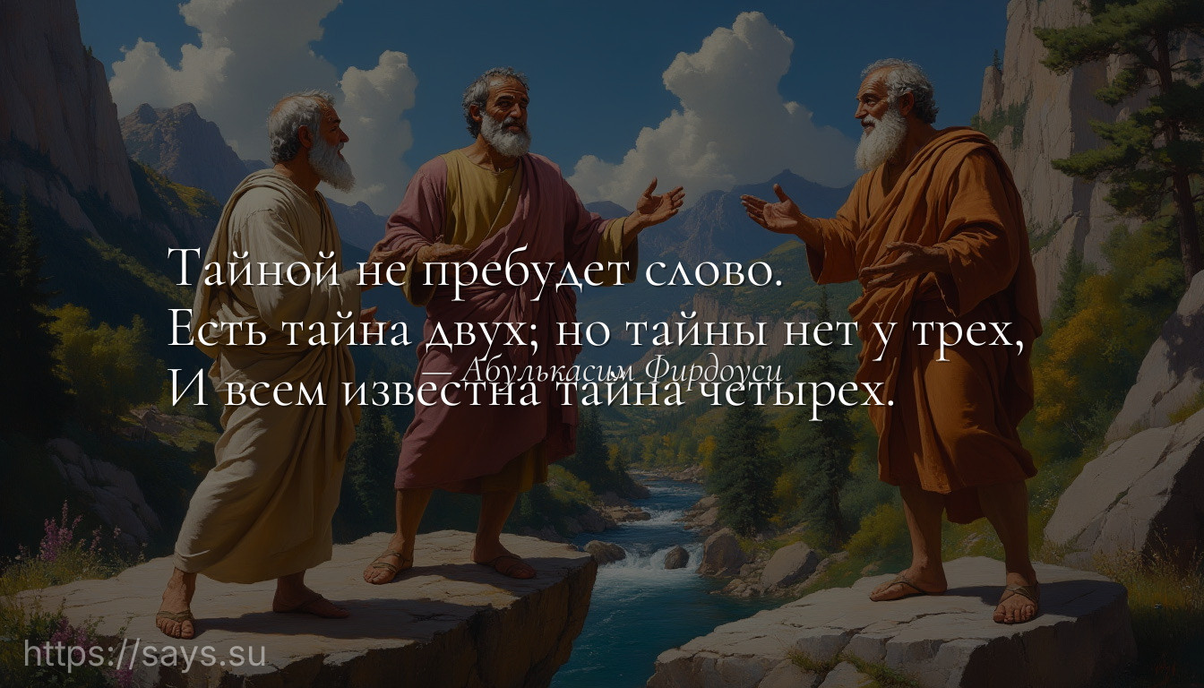 Тайной не пребудет слово.<br />Есть тайна двух; но тайны нет у трех, <br />И всем известна тайна четырех.