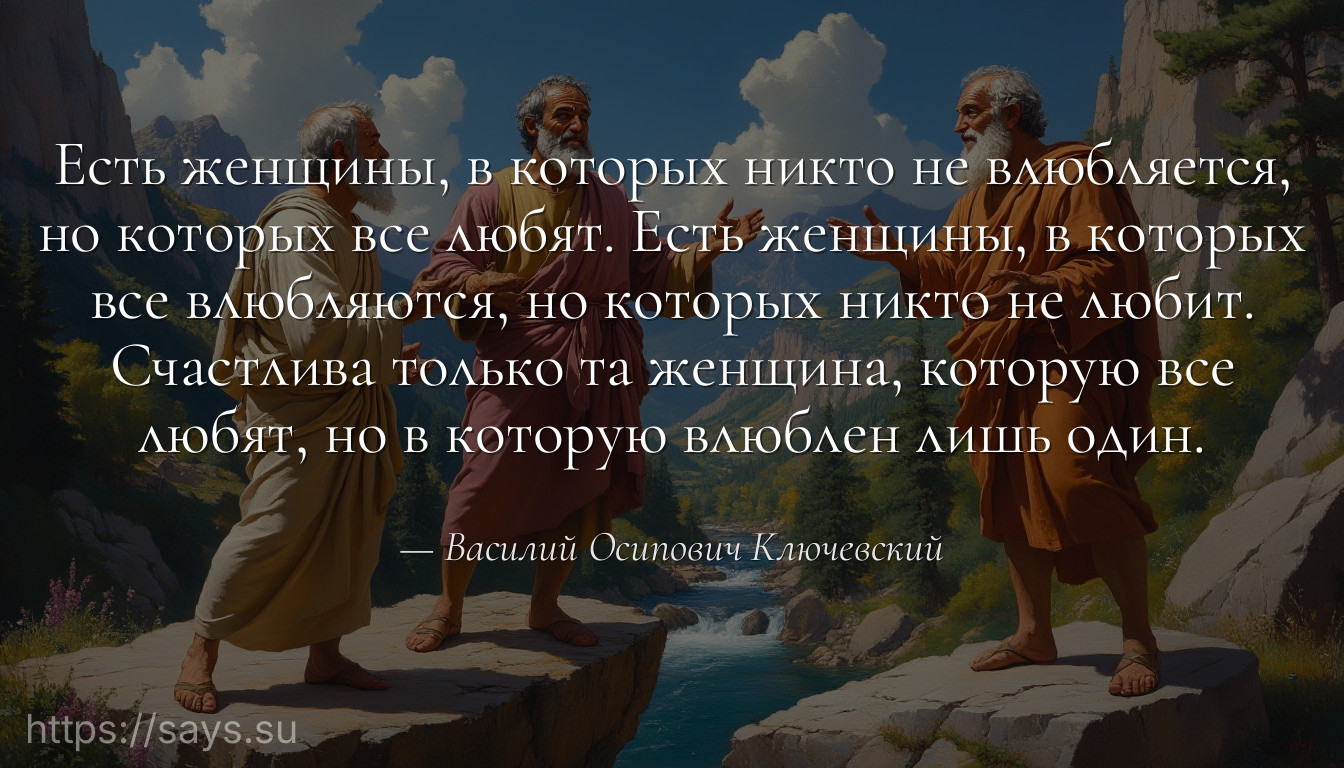 Есть женщины, в которых никто не влюбляется, но которых все любят. Есть женщины, в которых все влюбляются, но которых никто не любит. Счастлива только та женщина, которую все любят, но в которую влюблен лишь один.
