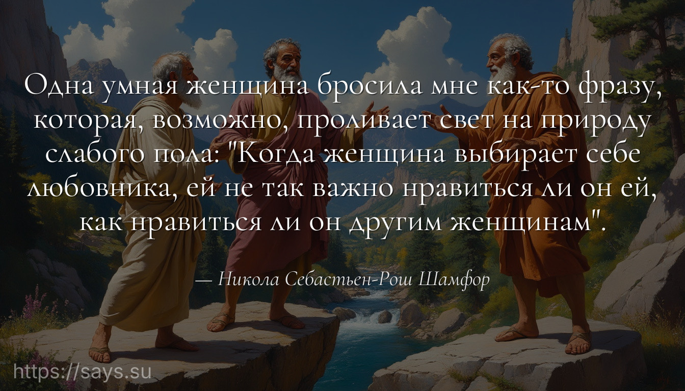 Одна умная женщина бросила мне как-то фразу, которая, возможно, проливает свет на природу слабого пола: "Когда женщина выбирает себе любовника, ей не так важно нравиться ли он ей, как нравиться ли он другим женщинам".