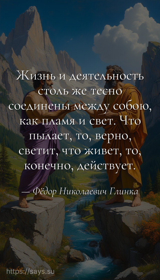 Жизнь и деятельность столь же тесно соединены между собою, как пламя и свет. Что пылает, то, верно, светит, что живет, то, конечно, действует.