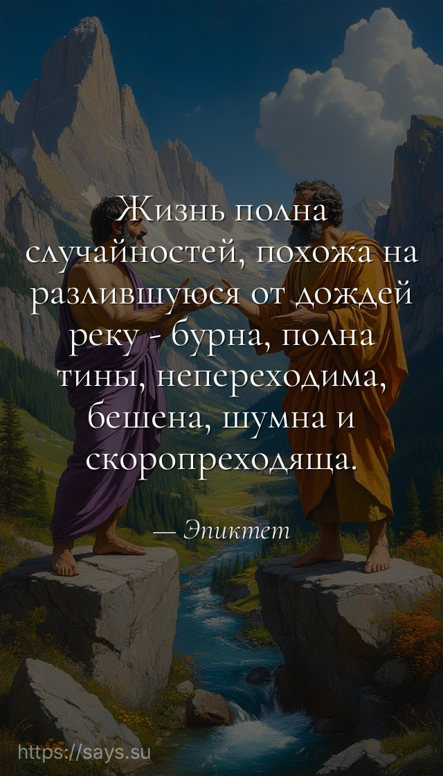 Жизнь полна случайностей, похожа на разлившуюся от дождей реку - бурна, полна тины, непереходима, бешена, шумна и скоропреходяща.