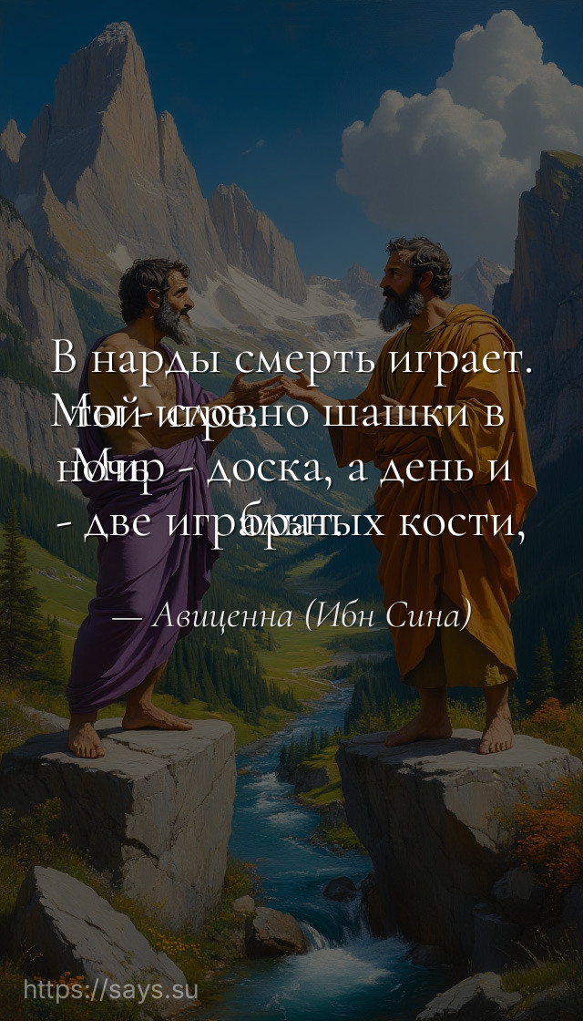 В нарды смерть играет.<br />Мы - словно шашки в той игре.<br />Мир - доска, а день и ночь<br />- две игральных кости, брат.