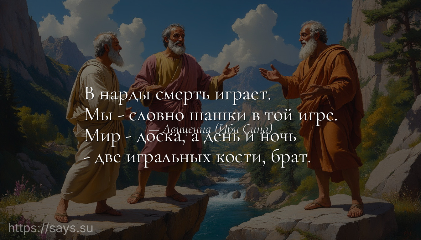 В нарды смерть играет.<br />Мы - словно шашки в той игре.<br />Мир - доска, а день и ночь<br />- две игральных кости, брат.