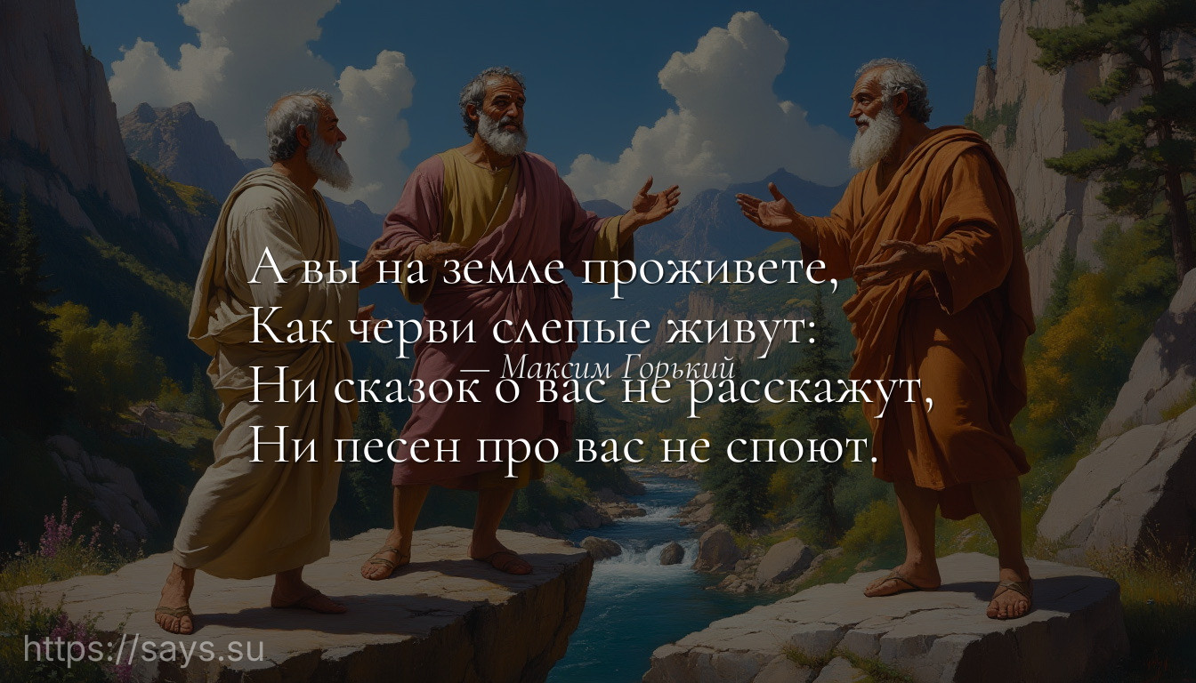 А вы на земле проживете, <br />Как черви слепые живут: <br />Ни сказок о вас не расскажут, <br />Ни песен про вас не споют.