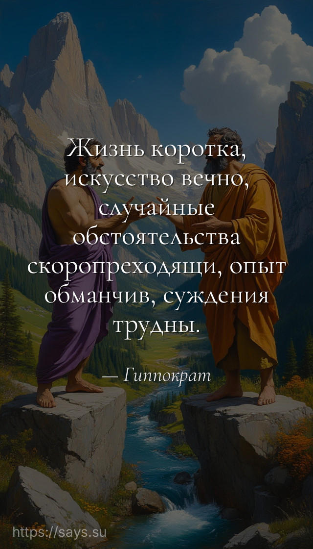 Жизнь коротка, искусство вечно, случайные обстоятельства скоропреходящи, опыт обманчив, суждения трудны.