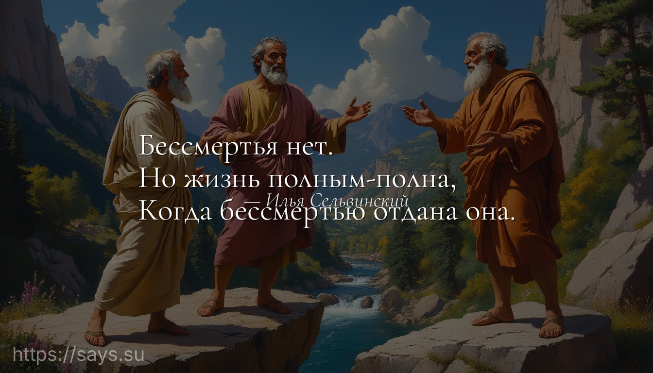 Бессмертья нет. <br />Но жизнь полным-полна, <br />Когда бессмертью отдана она.