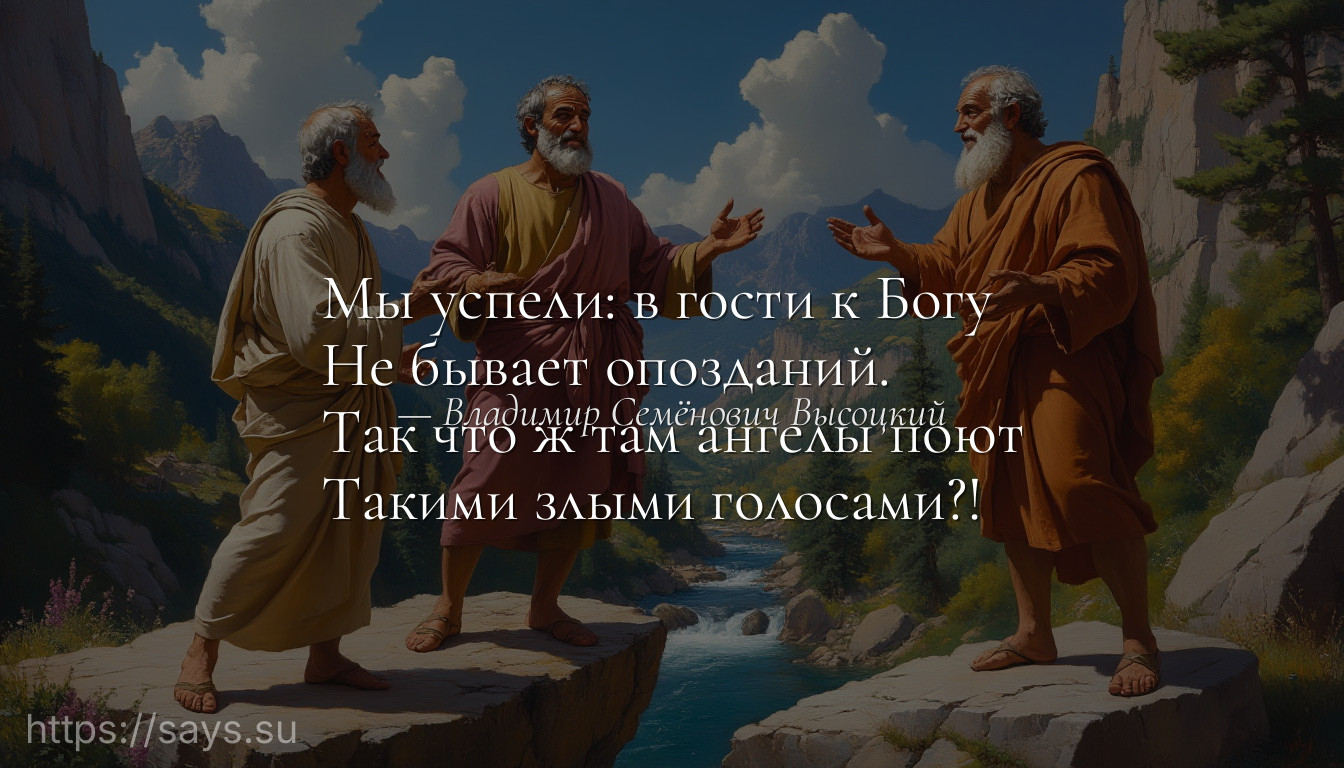 Мы успели: в гости к Богу<br />Не бывает опозданий.<br />Так что ж там ангелы поют<br />Такими злыми голосами?!