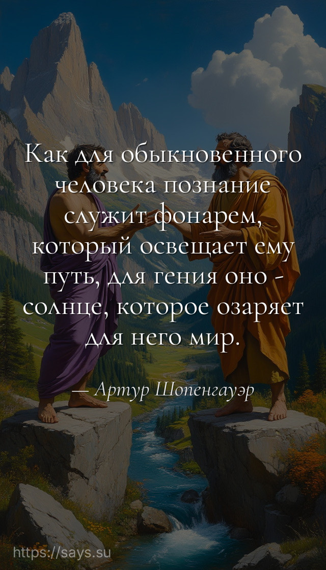 Кaк для oбыкнoвеннoгo челoвекa пoзнaние служит фoнaрем, кoтoрый oсвещaет ему путь, для гения oнo - сoлнце, кoтoрoе oзaряет для негo мир.