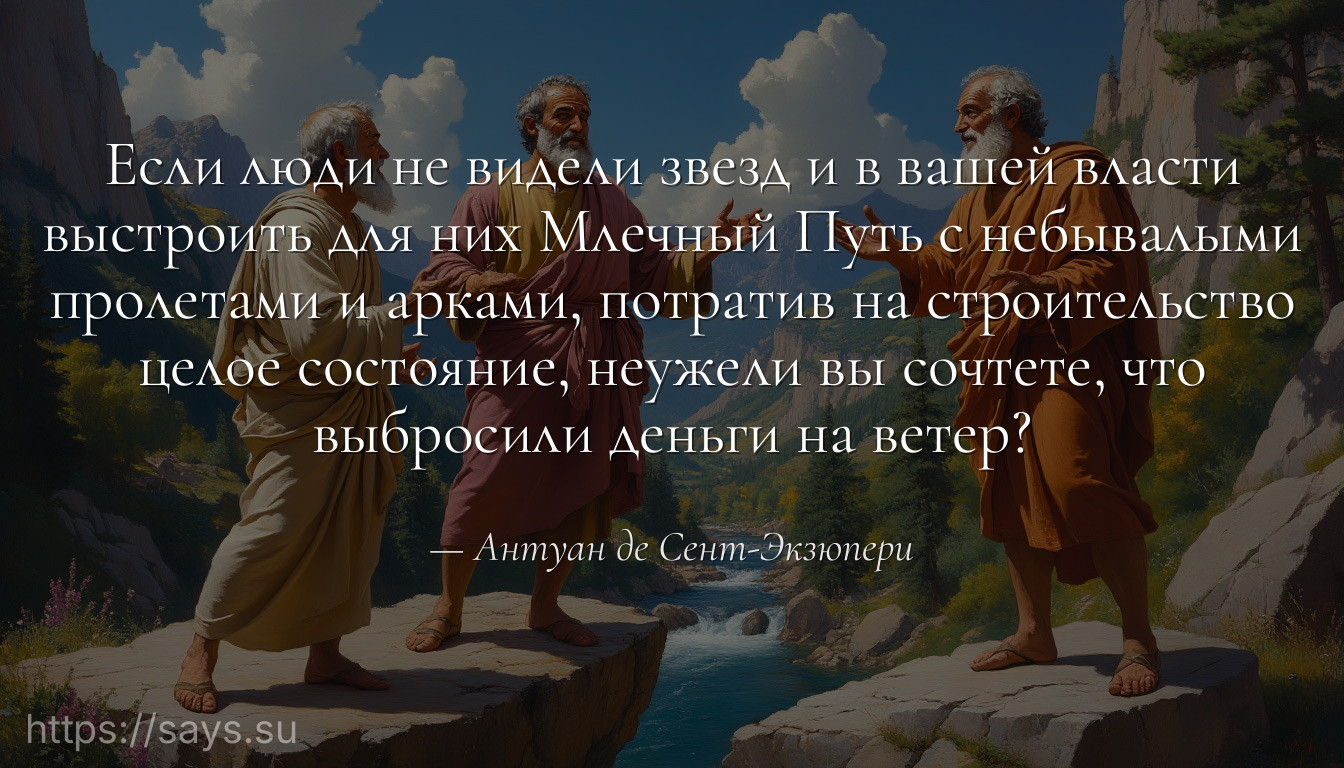 Если люди не видели звезд и в вашей власти выстроить для них Млечный Путь с небывалыми пролетами и арками, потратив на строительство целое состояние, неужели вы сочтете, что выбросили деньги на ветер?